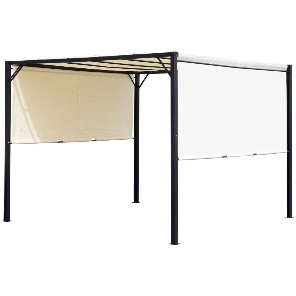 Outsunny Metal Pergola With Canopy Retractable Pergola Canopy 3x3x2.3m Cover Cream - Uncategorized Cover