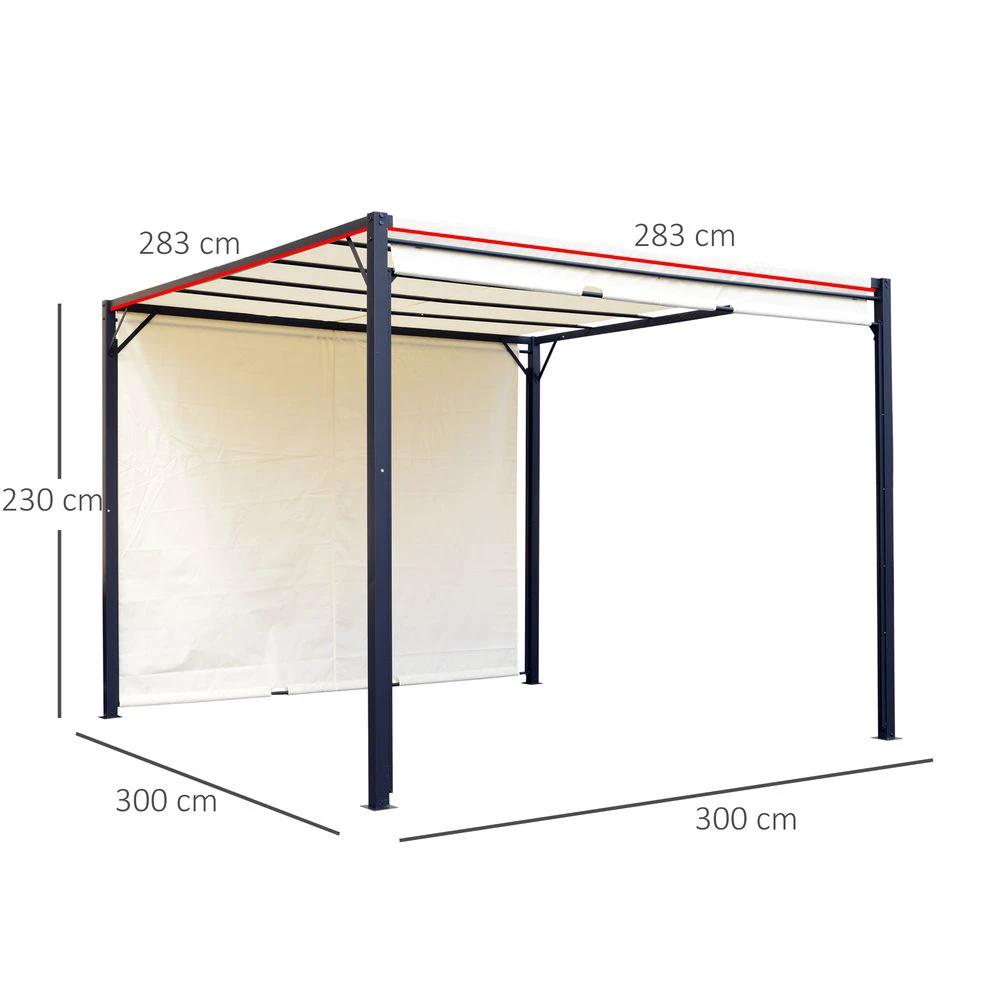 Outsunny Metal Pergola With Canopy Retractable Pergola Canopy 3x3x2.3m Cover Cream - Uncategorized Cover