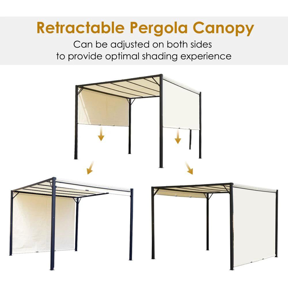 Outsunny Metal Pergola With Canopy Retractable Pergola Canopy 3x3x2.3m Cover Cream - Uncategorized Cover