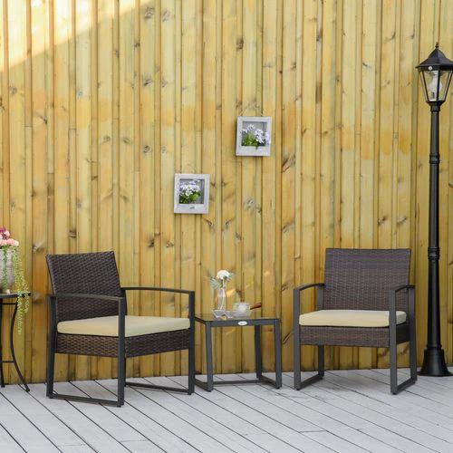 3Pc Rattan Bistro Set, Patio , Sofa Coffee Table and Chairs Sets Beige by Outsunny