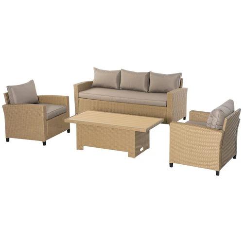 4 PCS Patio Wicker Aluminum Conversation Furniture Sofa Set w/ Table by Outsunny