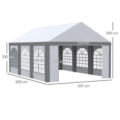 6 x 4m Party Tent, Marquee Gazebo with Sides, Six Windows and Double Doors by Outsunny
