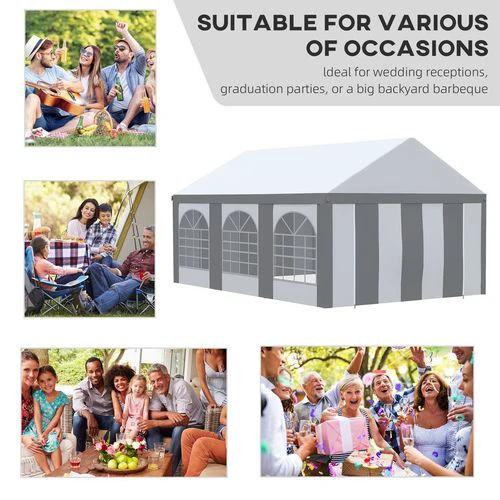 6 x 4m Party Tent, Marquee Gazebo with Sides, Six Windows and Double Doors by Outsunny