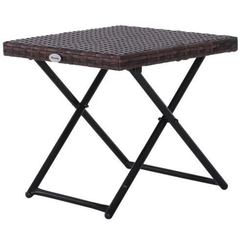 Folding Square Rattan Coffee Table Bistro Balcony Garden Steel Outdoor by Outsunny