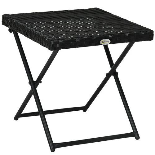Folding Square Rattan Coffee Table for Bistro Balcony Garden Outdoor Black by Outsunny