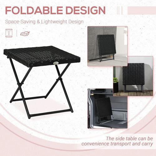 Folding Square Rattan Coffee Table for Bistro Balcony Garden Outdoor Black by Outsunny