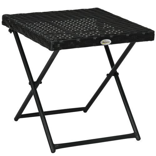 Folding Square Rattan Coffee Table for Bistro Balcony Garden Outdoor Black by Outsunny