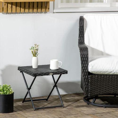 Folding Square Rattan Coffee Table for Bistro Balcony Garden Outdoor Black by Outsunny