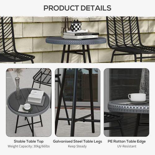 Outsunny Outsunny PE Rattan Side Table for Indoor, Outdoor, Balcony, Patio, Grey -