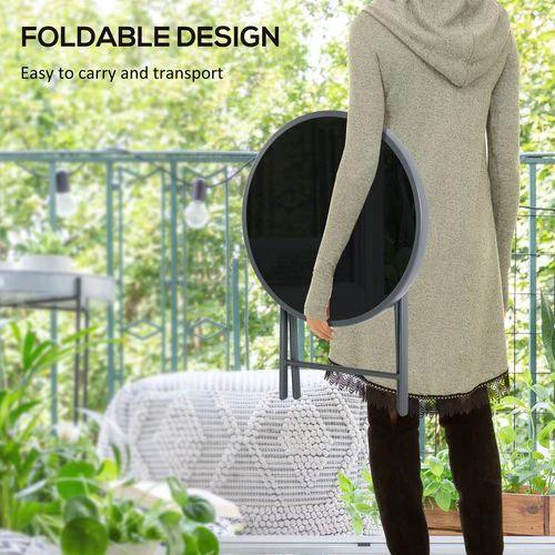 Outsunny Outsunny Round Folding Side Table w/ Imitation Marble Glass Top, Black -