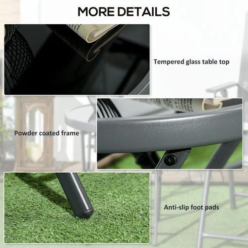 Outsunny Outsunny Round Folding Side Table w/ Imitation Marble Glass Top, Black -