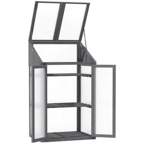 Outsunny Wooden Greenhouse Cold Frame Grow House w/ Double Door for Flower Grey -