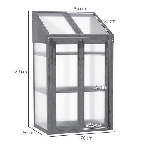 Outsunny Wooden Greenhouse Cold Frame Grow House w/ Double Door for Flower Grey -