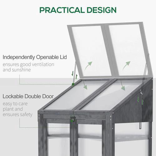 Outsunny Wooden Greenhouse Cold Frame Grow House w/ Double Door for Flower Grey -