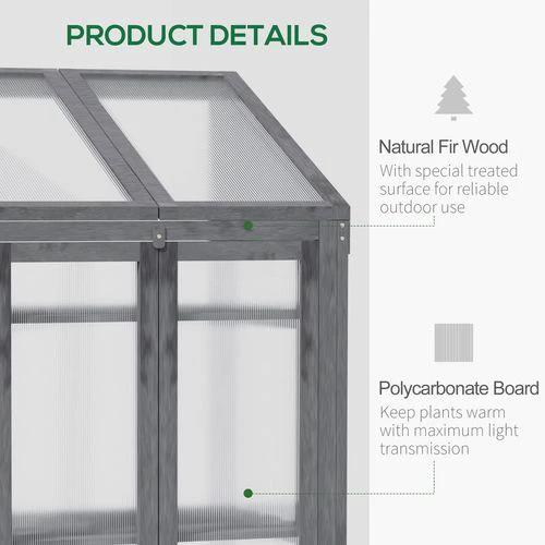 Outsunny Wooden Greenhouse Cold Frame Grow House w/ Double Door for Flower Grey -