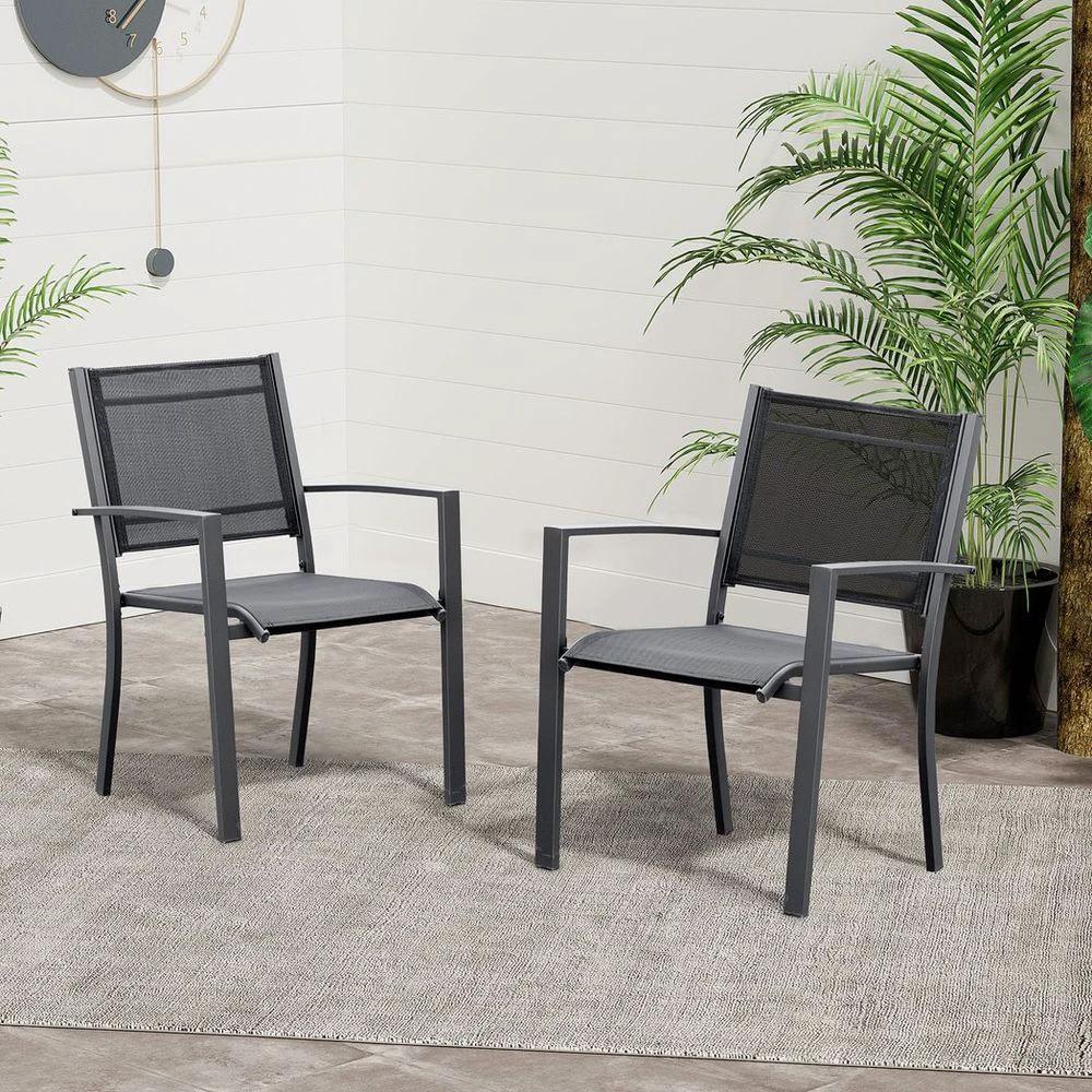 Outsunny 2 PCs Patio Dining Chair Outdoor Mesh Seat Bistro Chair Dark Grey - Uncategorized Folding Chairs