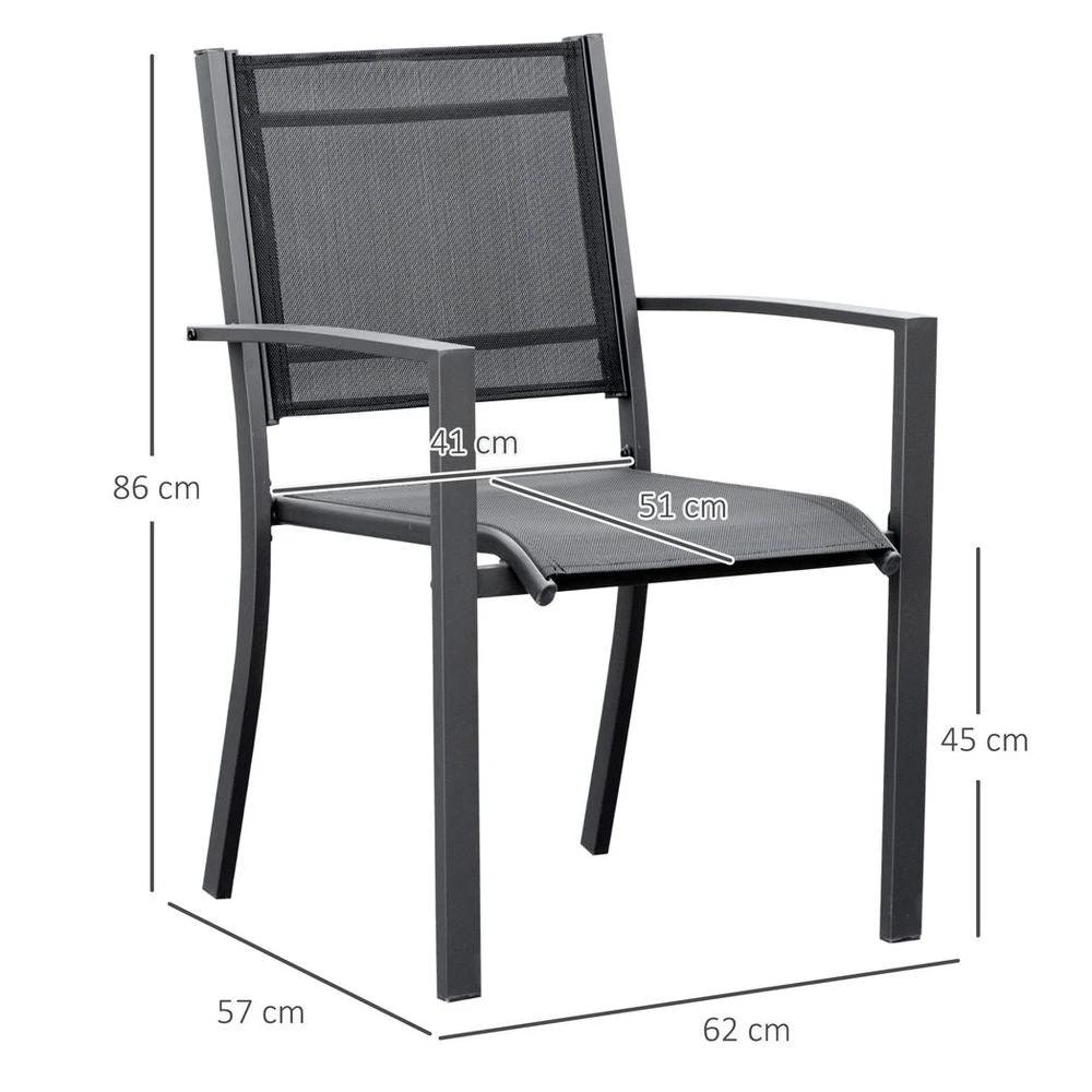 Outsunny 2 PCs Patio Dining Chair Outdoor Mesh Seat Bistro Chair Dark Grey - Uncategorized Folding Chairs
