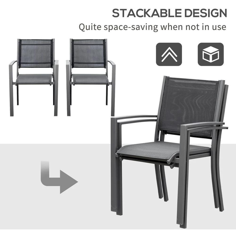 Outsunny 2 PCs Patio Dining Chair Outdoor Mesh Seat Bistro Chair Dark Grey - Uncategorized Folding Chairs