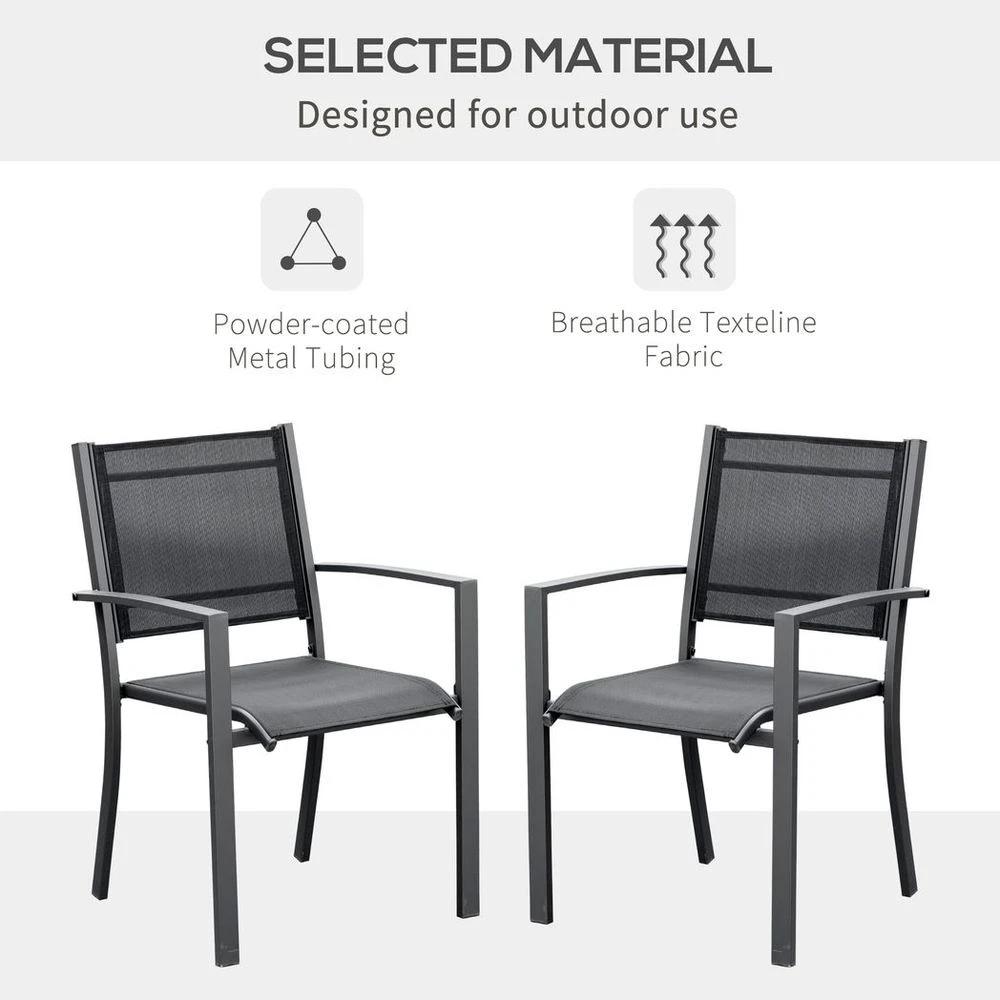 Outsunny 2 PCs Patio Dining Chair Outdoor Mesh Seat Bistro Chair Dark Grey - Uncategorized Folding Chairs