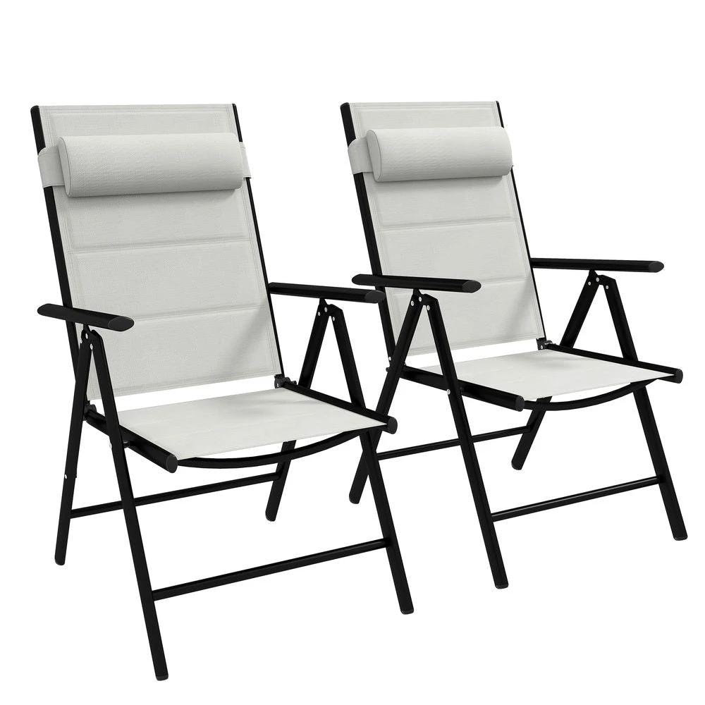 Outsunny 2 PCS Outdoor Folding Chairs, Dining Chairs with Padded Filling, Grey by Outsunny