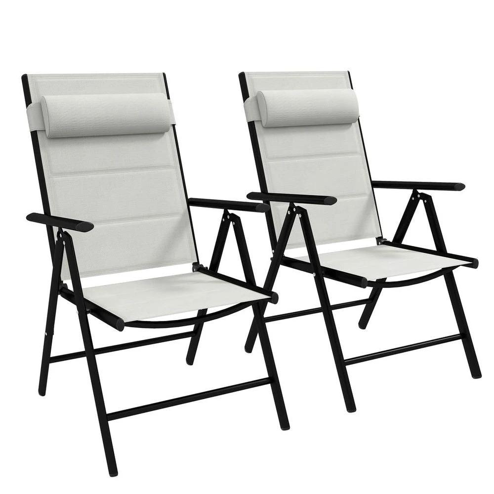 Outsunny 2 PCS Outdoor Folding Chairs, Dining Chairs with Padded Filling, Grey by Outsunny
