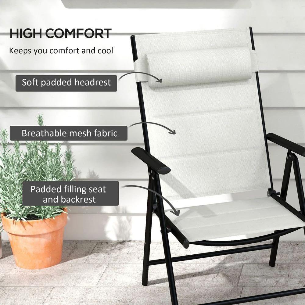 Outsunny 2 PCS Outdoor Folding Chairs, Dining Chairs with Padded Filling, Grey by Outsunny