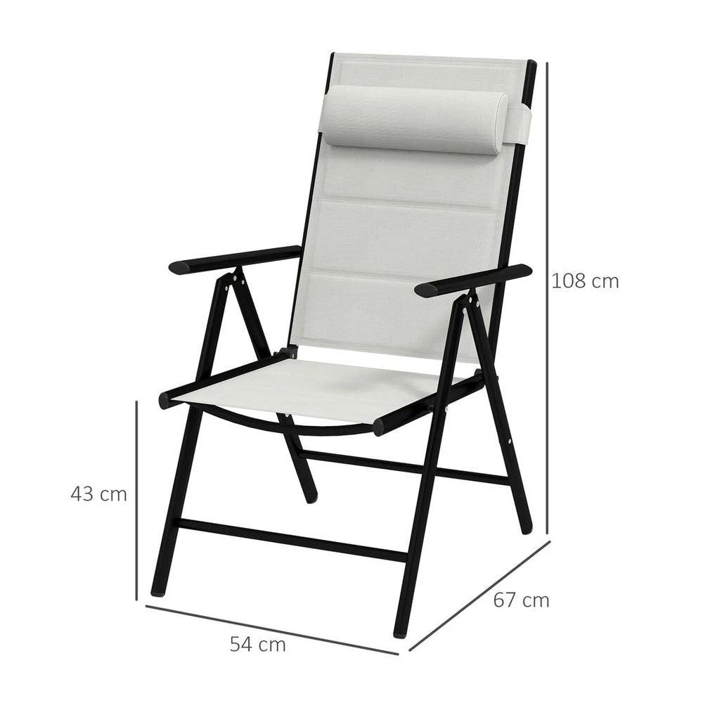 Outsunny 2 PCS Outdoor Folding Chairs, Dining Chairs with Padded Filling, Grey by Outsunny