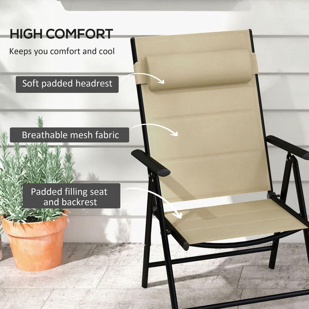Outsunny 2 PCS Outdoor Folding Chairs, Dining Chairs with Padded Filling, Khaki by Outsunny