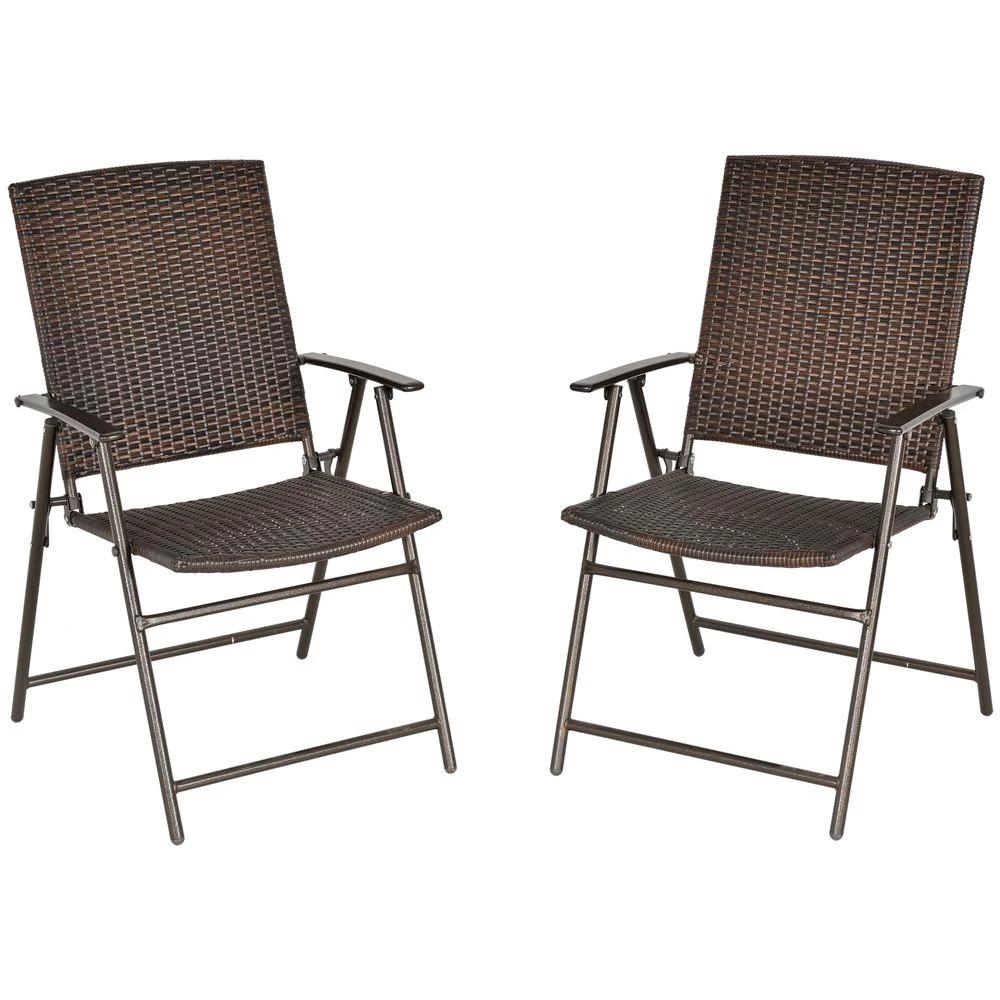 Outsunny Outsunny 2pcs Rattan Chair Foldable Garden Furniture w/ Armrest Steel Frame - Uncategorized Folding Chairs