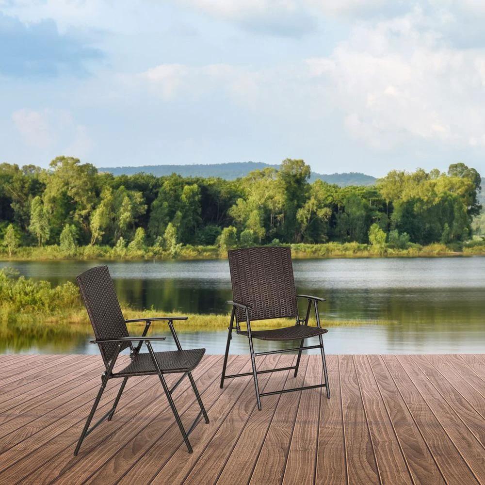 Outsunny Outsunny 2pcs Rattan Chair Foldable Garden Furniture w/ Armrest Steel Frame - Uncategorized Folding Chairs