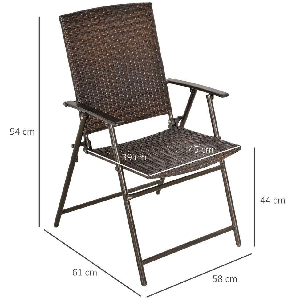 Outsunny 2pcs Rattan Chair Foldable Garden Furniture w/ Armrest Steel Frame by Outsunny