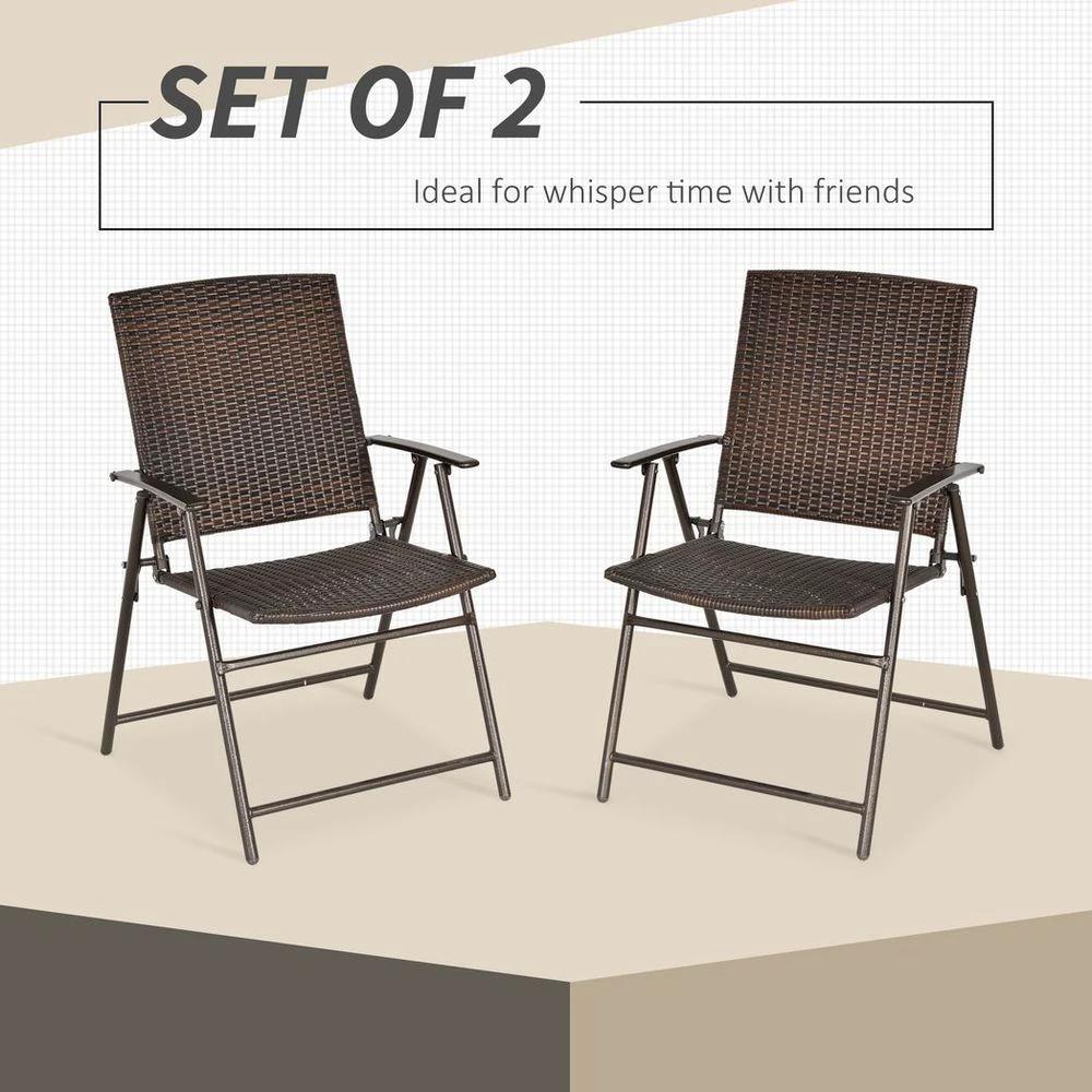 Outsunny 2pcs Rattan Chair Foldable Garden Furniture w/ Armrest Steel Frame by Outsunny