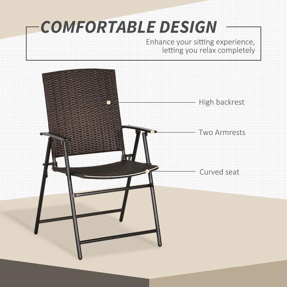 Outsunny 2pcs Rattan Chair Foldable Garden Furniture w/ Armrest Steel Frame by Outsunny