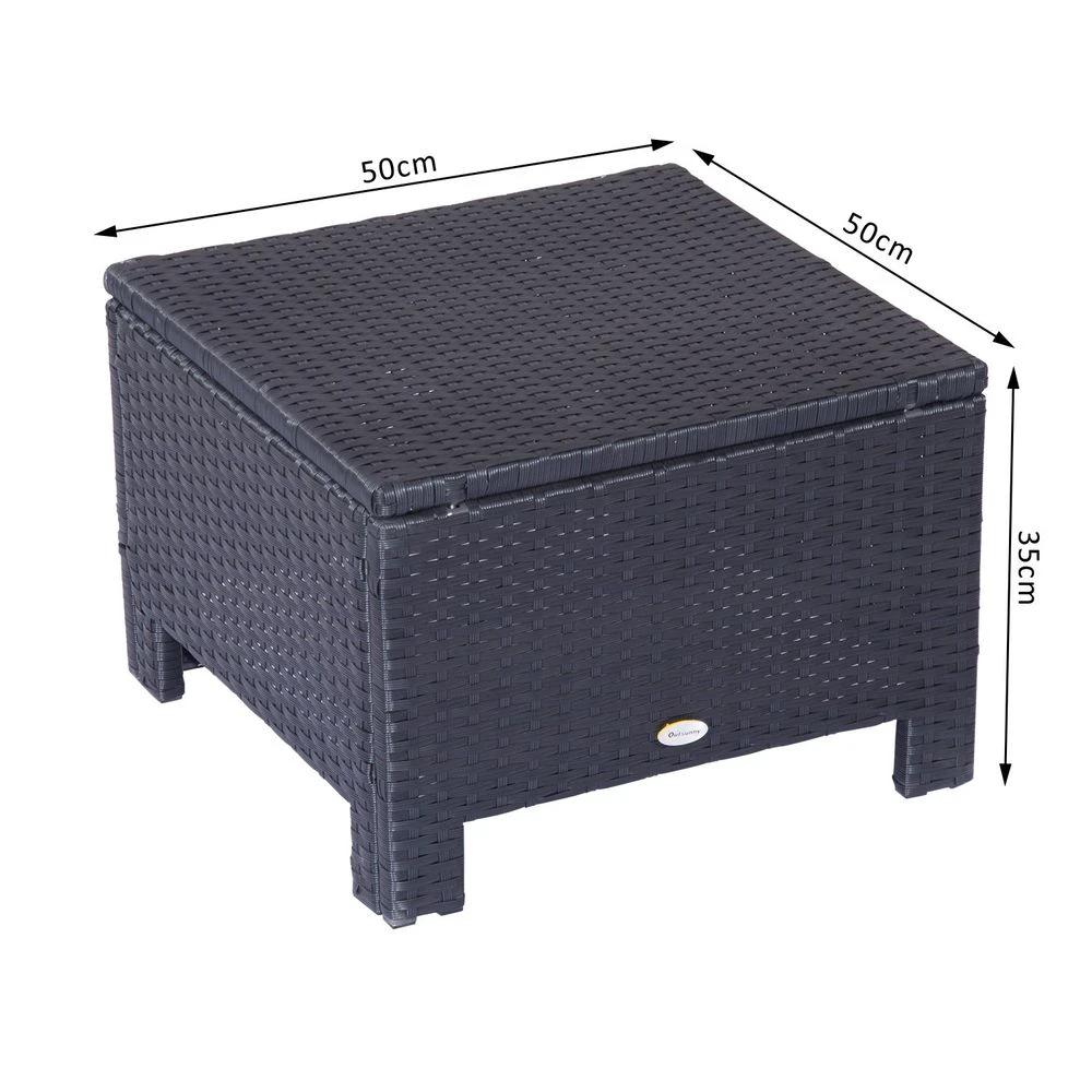 Rattan Footstool Wicker Ottoman with Padded Seat Cushion Furniture 50x50x35 cm by Outsunny