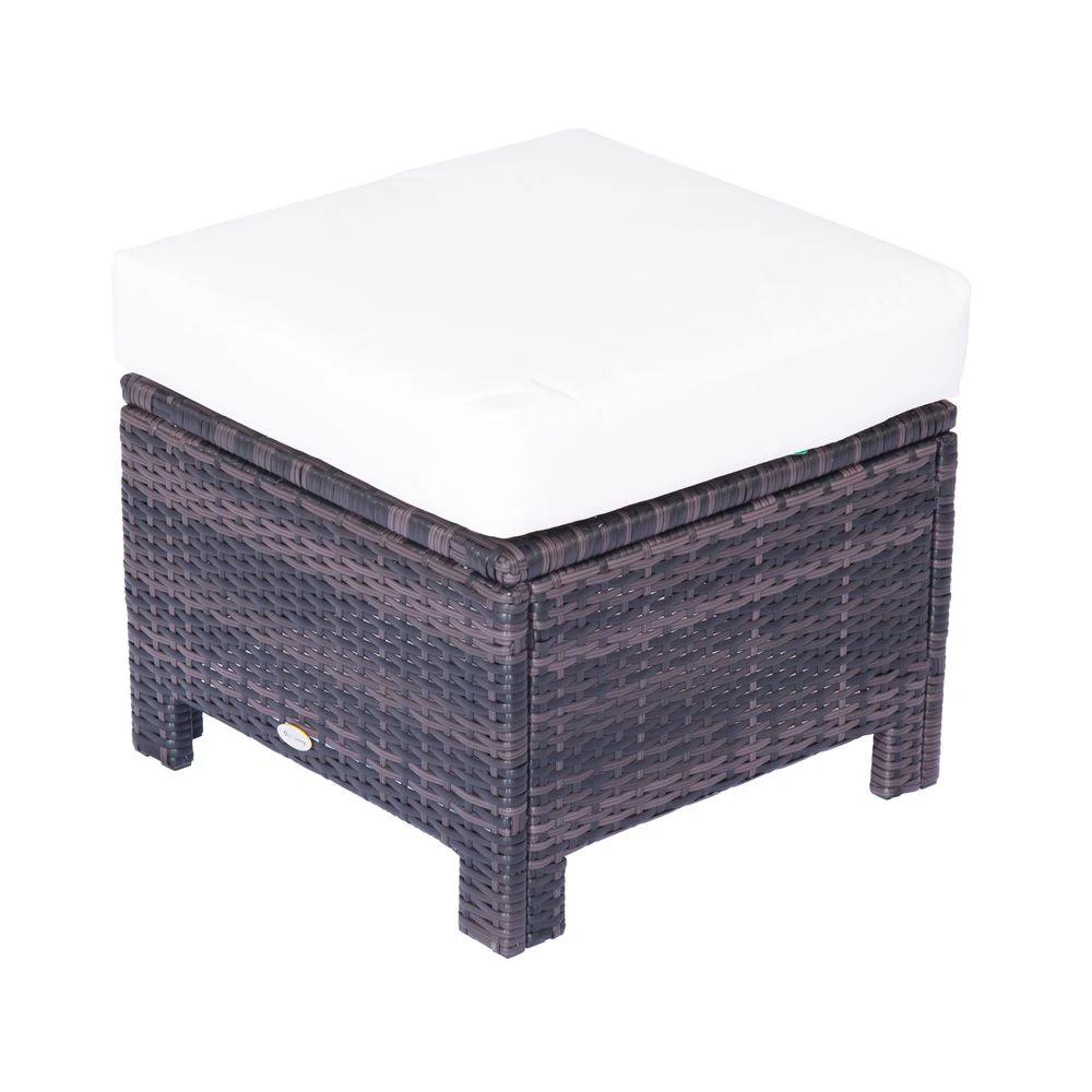 Rattan Footstool Wicker Ottoman with Padded Seat Cushion Furniture 50x50x35 cm by Outsunny