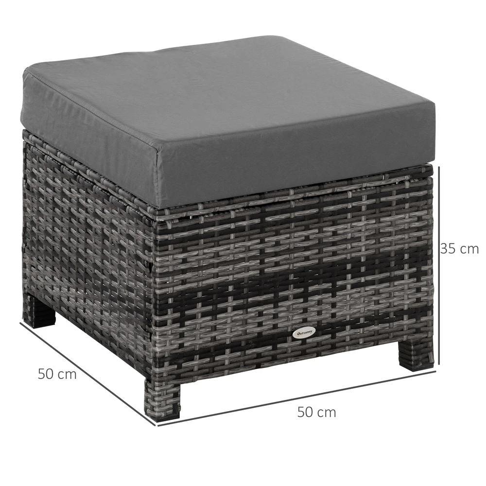 Rattan Footstool Wicker Ottoman with Padded Seat Cushion Furniture 50x50x35 cm by Outsunny