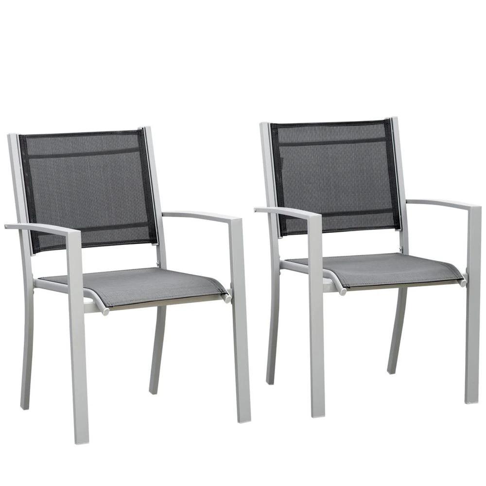 2 PCs Patio Dining Chair Outdoor Mesh Seat Bistro Chair Grey by Outsunny