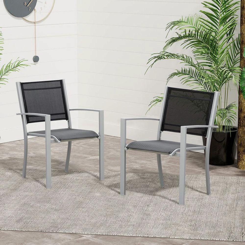2 PCs Patio Dining Chair Outdoor Mesh Seat Bistro Chair Grey by Outsunny