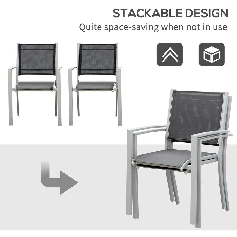 2 PCs Patio Dining Chair Outdoor Mesh Seat Bistro Chair Grey by Outsunny
