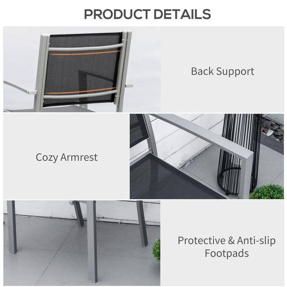 2 PCs Patio Dining Chair Outdoor Mesh Seat Bistro Chair Grey by Outsunny