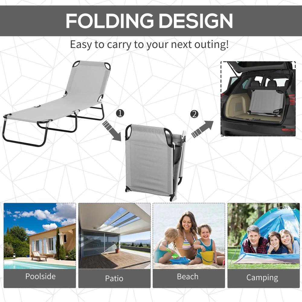 Folding Chair Sun Lounger w/ Sunshade Garden Recliner Hammock Grey by Outsunny