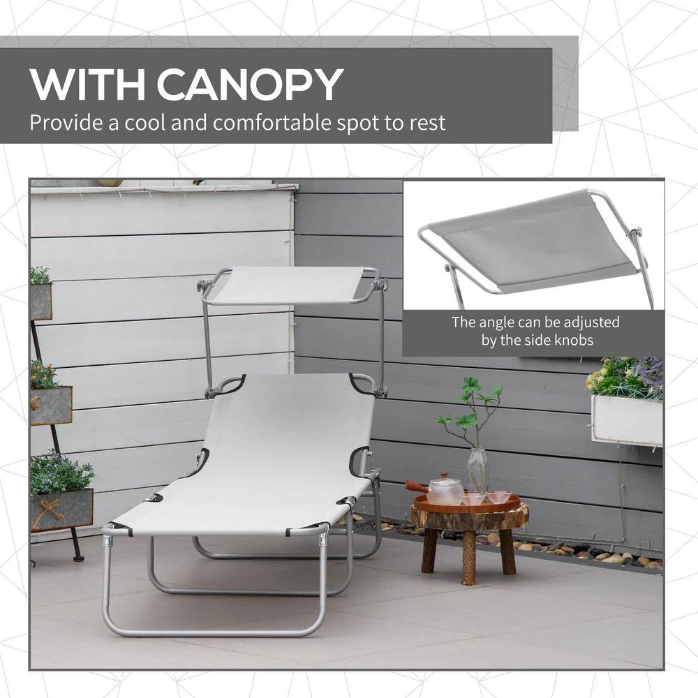 Folding Chair Sun Lounger w/ Sunshade Garden Recliner Hammock Grey by Outsunny