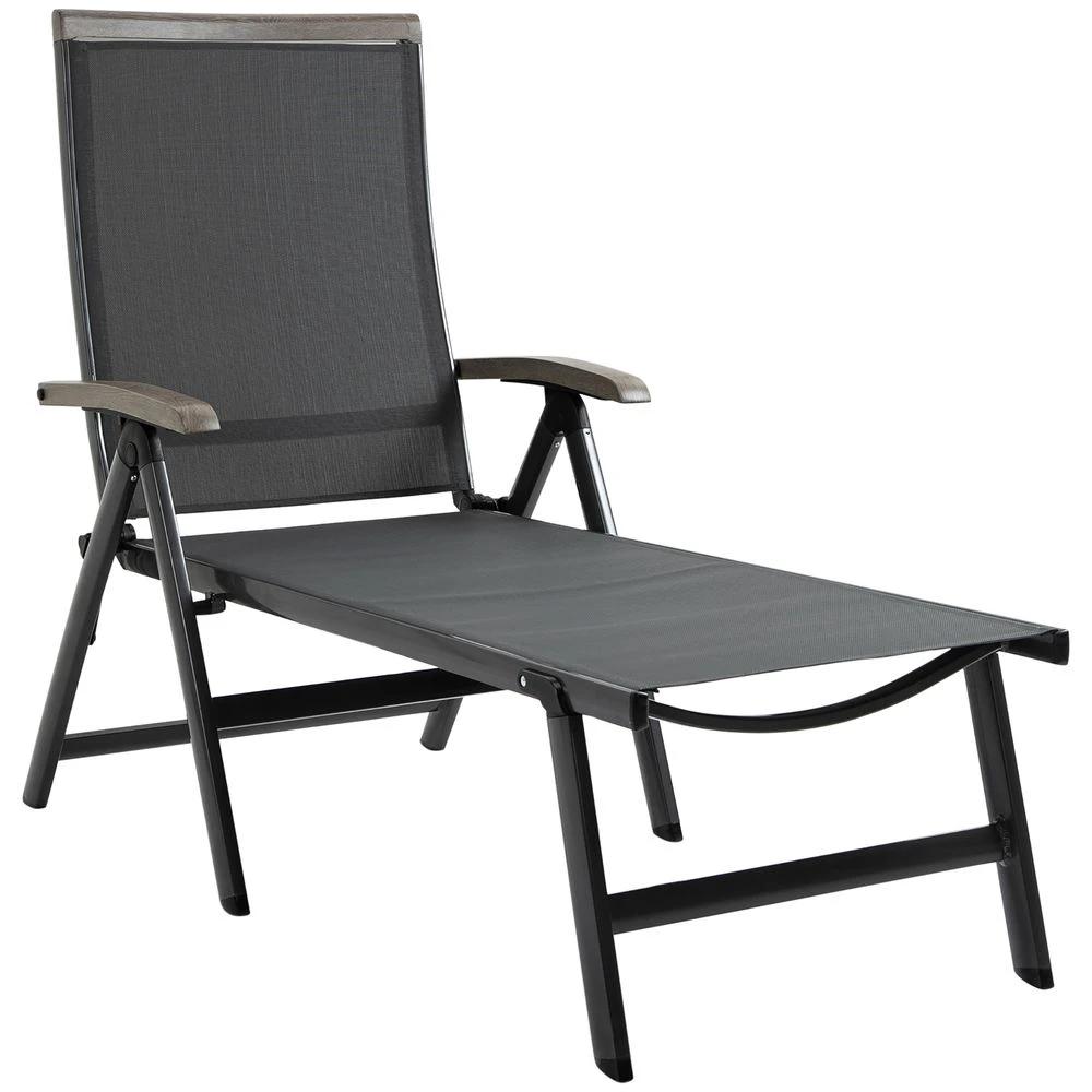 Folding Sun Lounger, Adjustable Chaise Lounge Chair Aluminium Frame Grey by Outsunny
