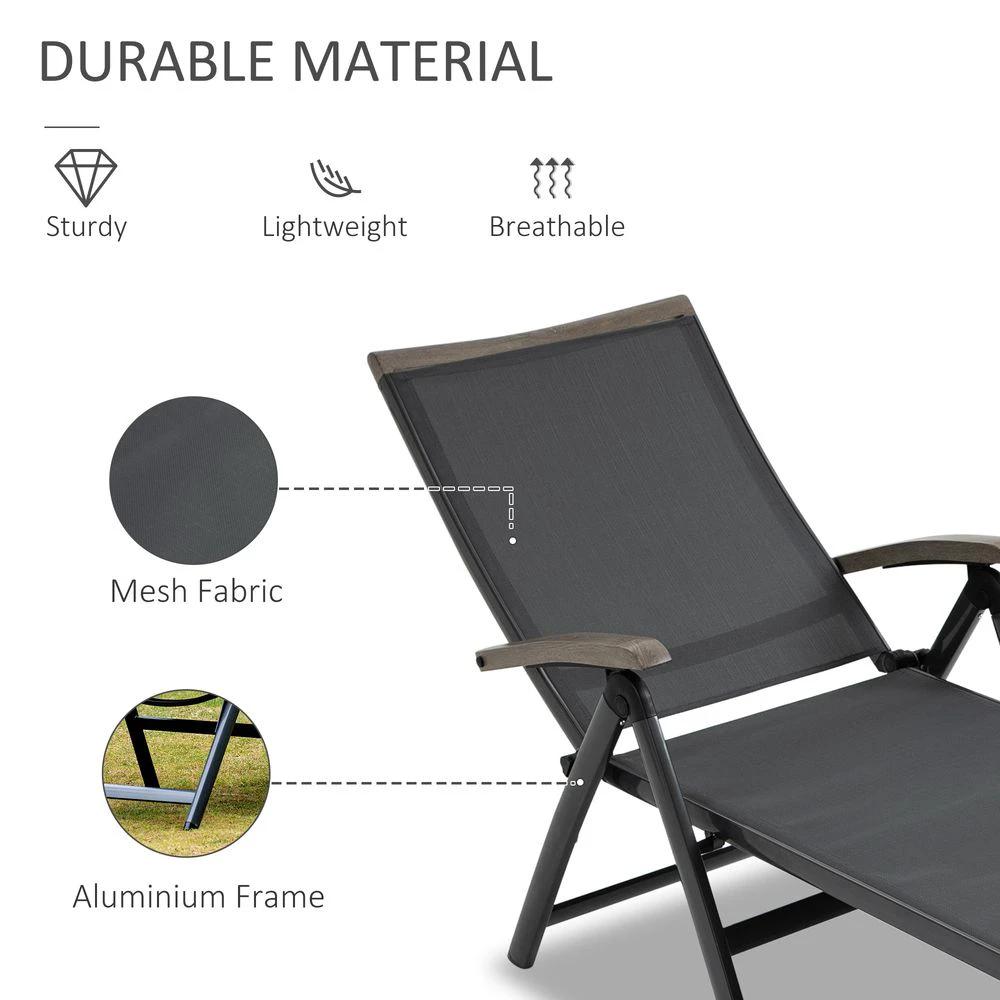 Folding Sun Lounger, Adjustable Chaise Lounge Chair Aluminium Frame Grey by Outsunny