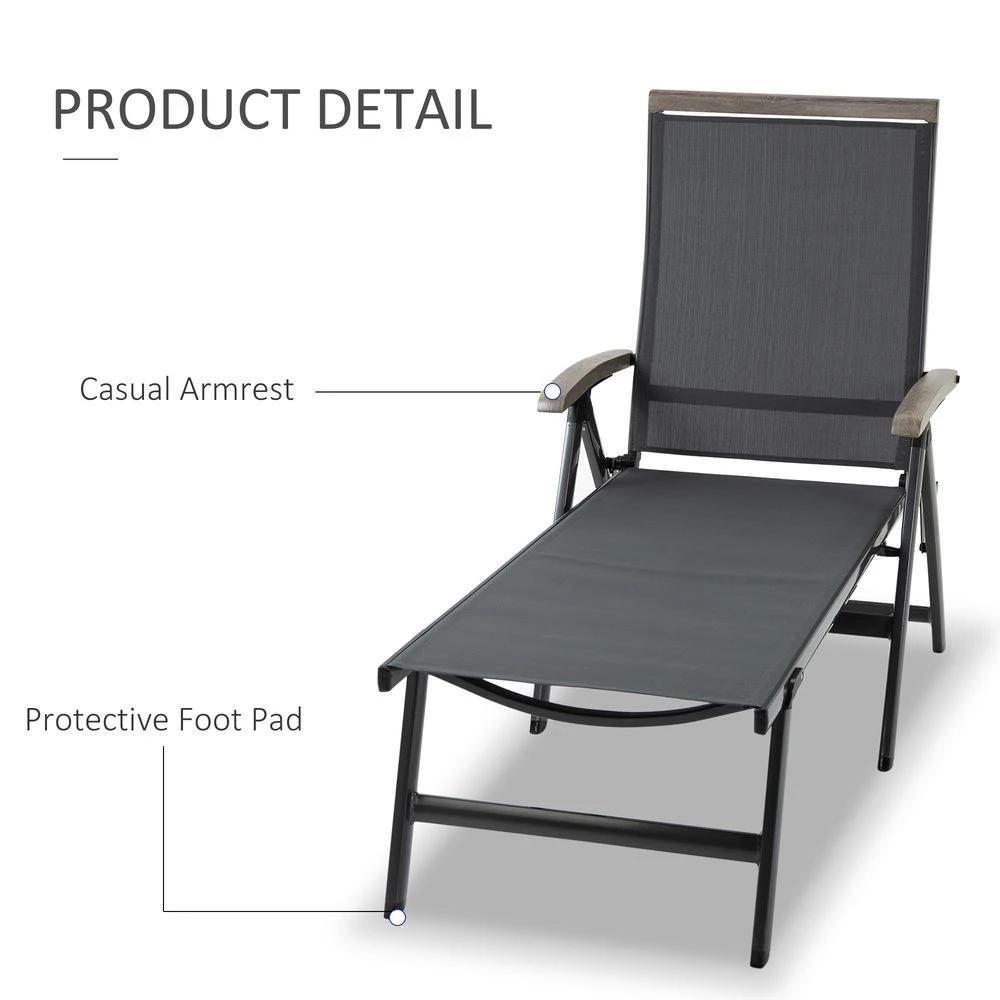 Folding Sun Lounger, Adjustable Chaise Lounge Chair Aluminium Frame Grey by Outsunny