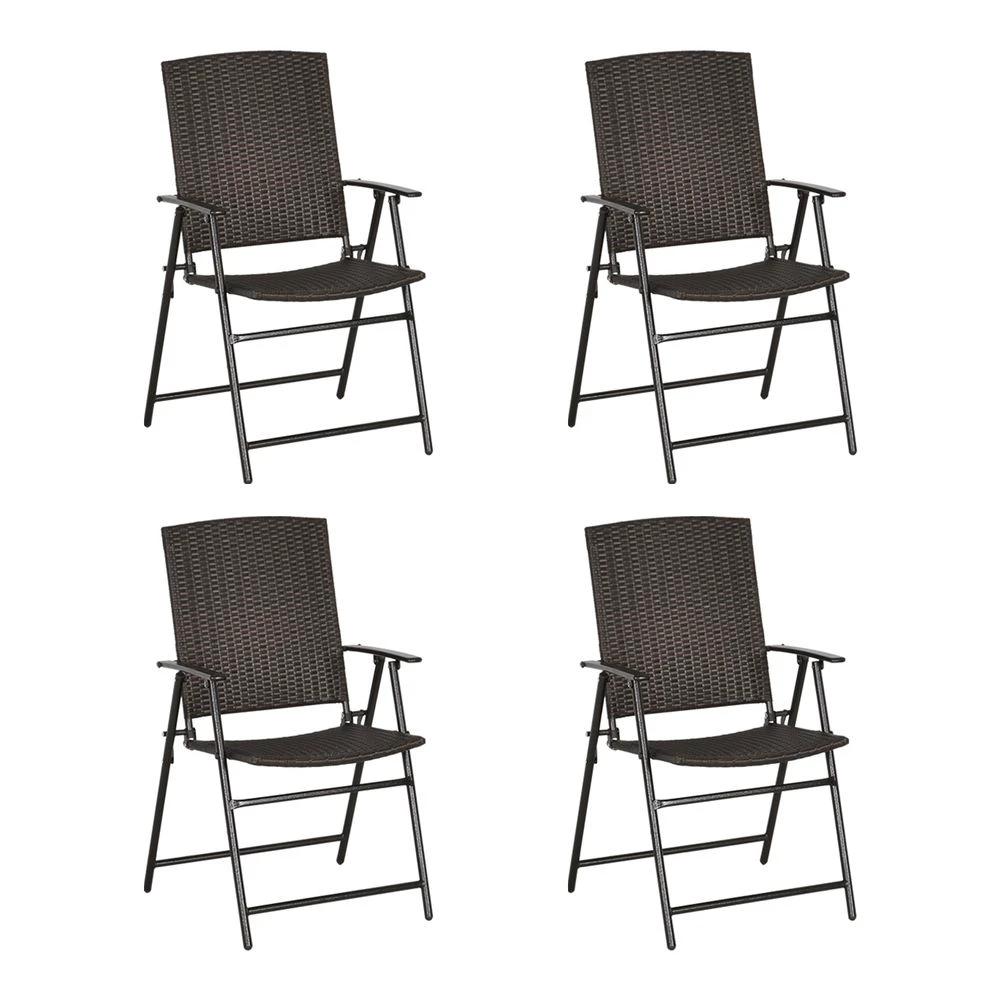 Outsunny 4pcs Rattan Chair Foldable Garden Furniture w/ Armrest Steel Frame by Outsunny