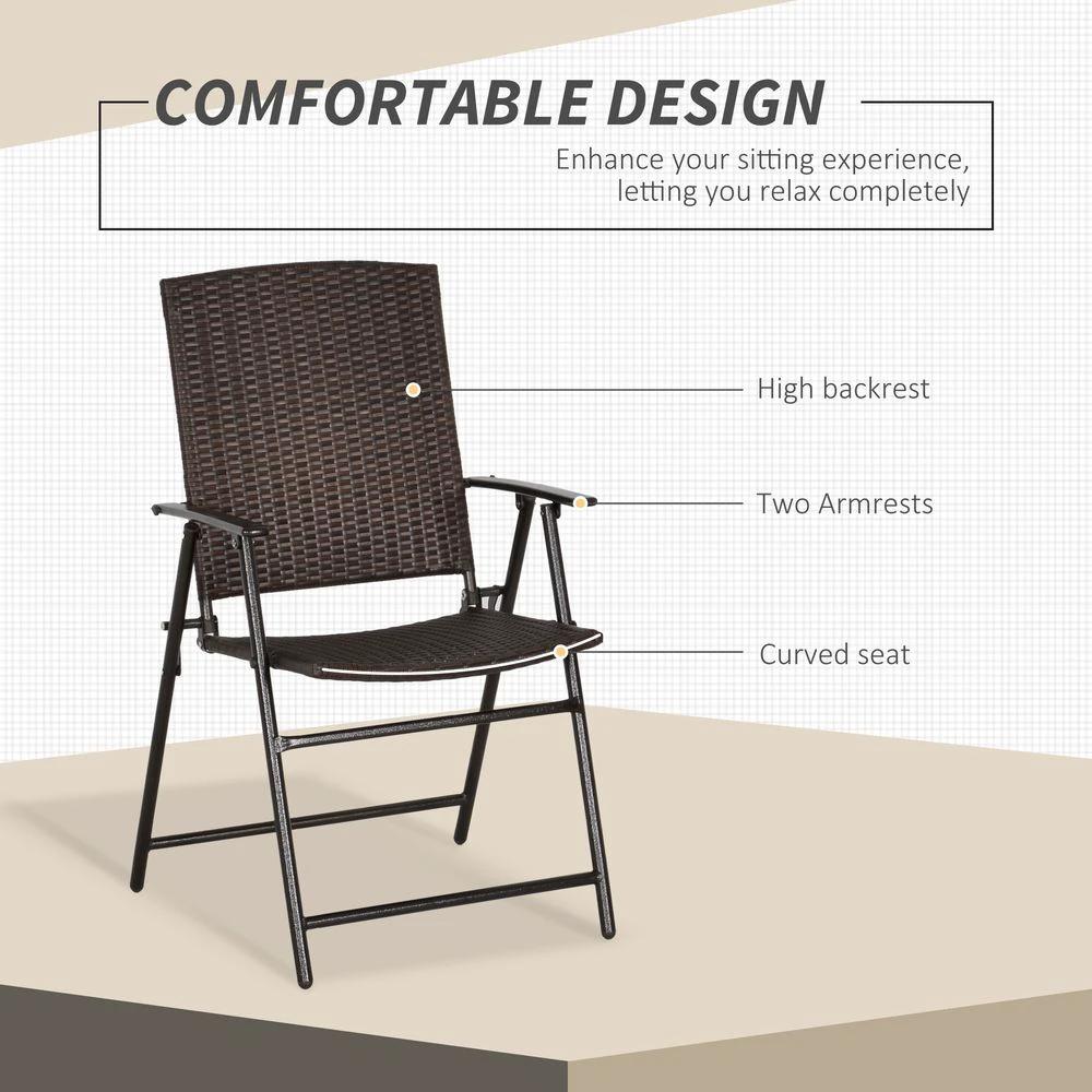 Outsunny 4pcs Rattan Chair Foldable Garden Furniture w/ Armrest Steel Frame by Outsunny
