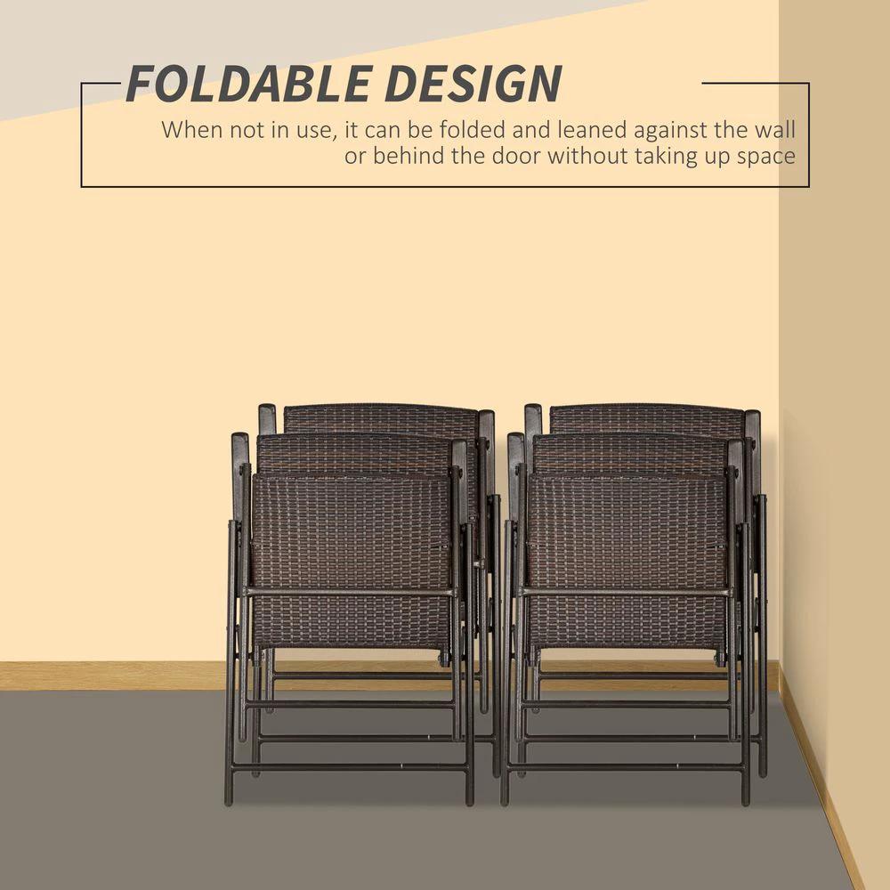 Outsunny 4pcs Rattan Chair Foldable Garden Furniture w/ Armrest Steel Frame by Outsunny