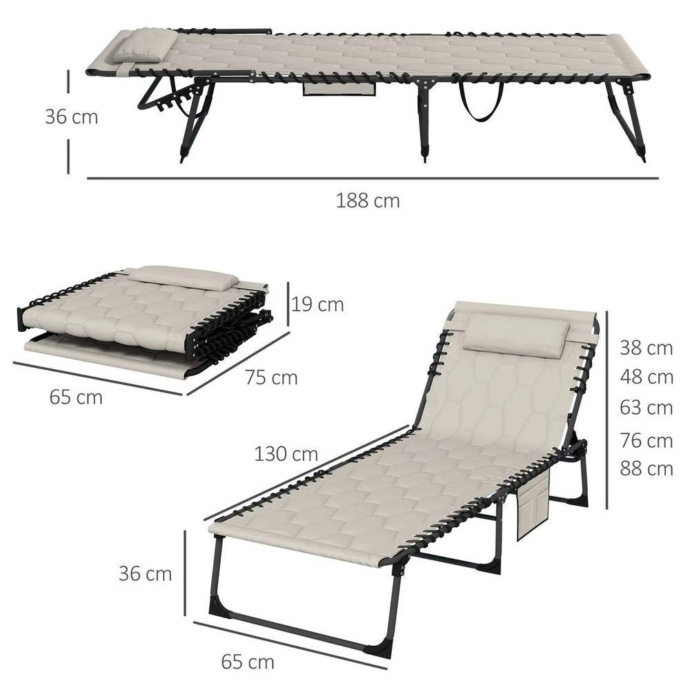 Outsunny Outsunny Foldable Sun Lounger Set, 2 Pieces Sun Lounger w/ Padded Seat Khaki - Uncategorized Garden Chairs