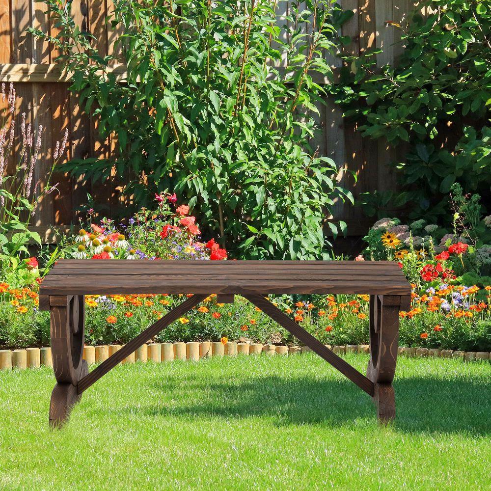 Outsunny Rustic Wooden Wheel Bench 2-Person Seat - Brown Chair Loveseat Park - Uncategorized Garden Chairs